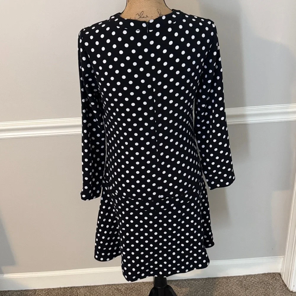 Michael Kors Black and White Polka Dot Long Sleeve Dress